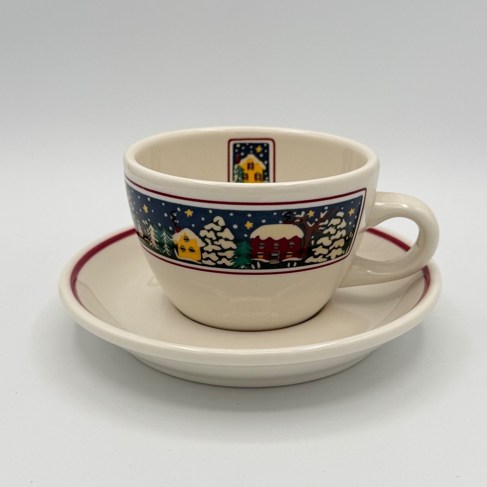 Vintage Oneida Chinaware Teacup & Saucer Holiday Harbor Nautical Christmas